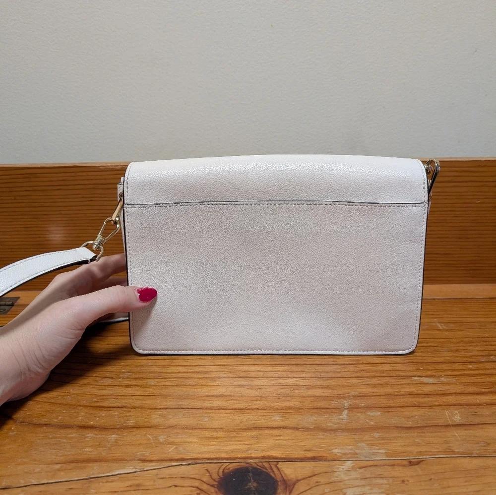 Kate Spade White Leather Crossbody Bag with Gold Turn Lock